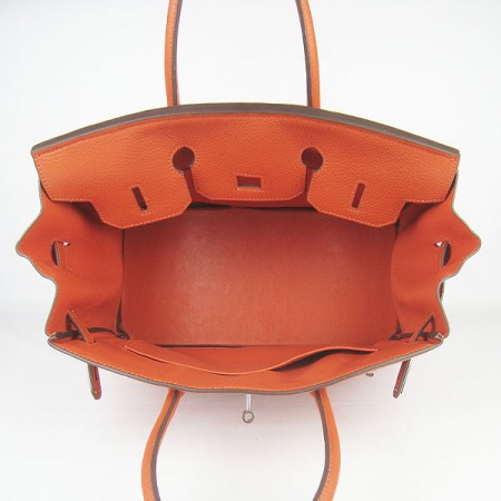 Hermes Birkin 35Cm Togo Leather Handbags Orange Silver